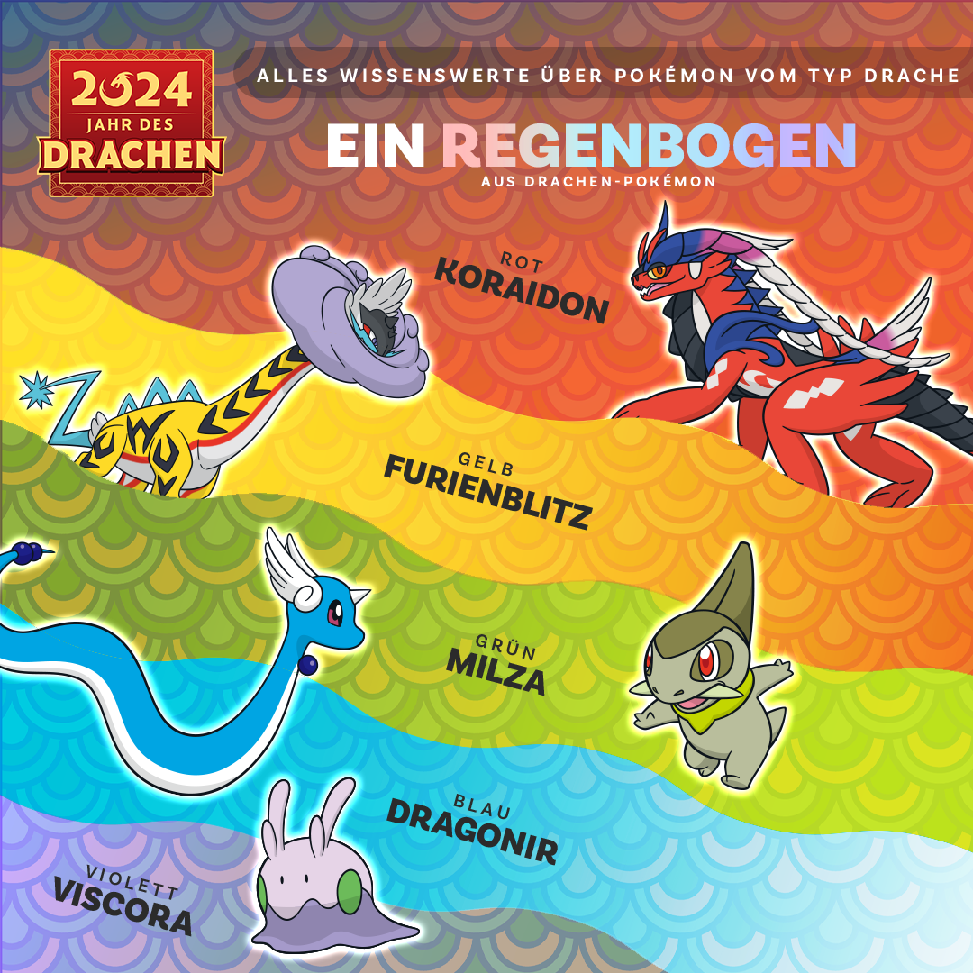 Ein Regenbogen aus Drachen-Pokémon