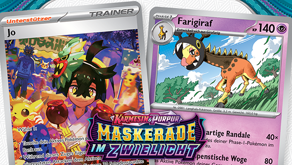 Illustrationen der Pokémon-Sammelkartenspiel-Erweiterung Karmesin & Purpur – Maskerade im Zwielicht