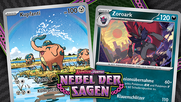 Illustrationen der Pokémon-Sammelkartenspiel-Erweiterung Karmesin & Purpur – Nebel der Sagen