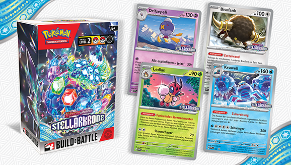 Finde tolle neue Karten in der Build & Battle Box Karmesin & Purpur – Stellarkrone des Pokémon-Sammelkartenspiels