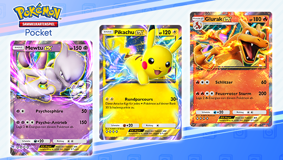 Deck-Strategien in Pokémon-Sammelkartenspiel-Pocket: Pikachu-ex, Mewtu-ex und Glurak-ex