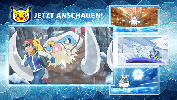 Sieh dir an, wie Ash in Folgen auf Pokémon-TV auf kaltes Wetter und Eis-Pokémon trifft