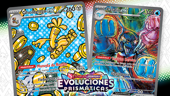 Las ilustraciones de la expansión Escarlata y Púrpura-Evoluciones Prismáticas de JCC Pokémon