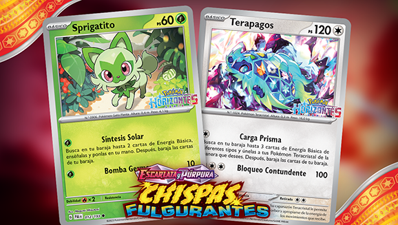 Celebra la serie Horizontes Pokémon y la expansión Escarlata y Púrpura-Chispas Fulgurantes de JCC Pokémon